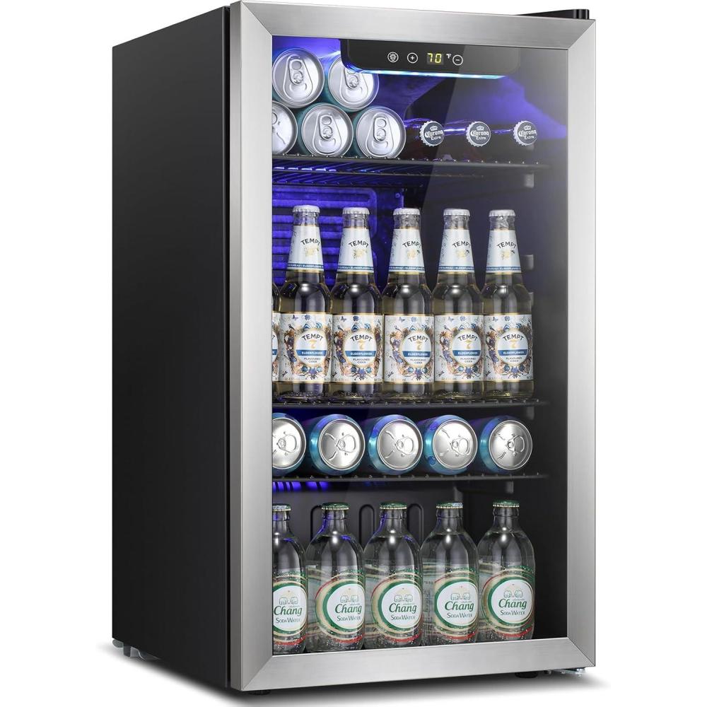imageKismile 13 Cuft Beverage Refrigerator and Cooler12 Bottle 48 Can Mini Fridge Glass Door Digital Temperature Display for Soda Beer or Wine Small Drink Dispenser Cooler for Home Office BarSilver