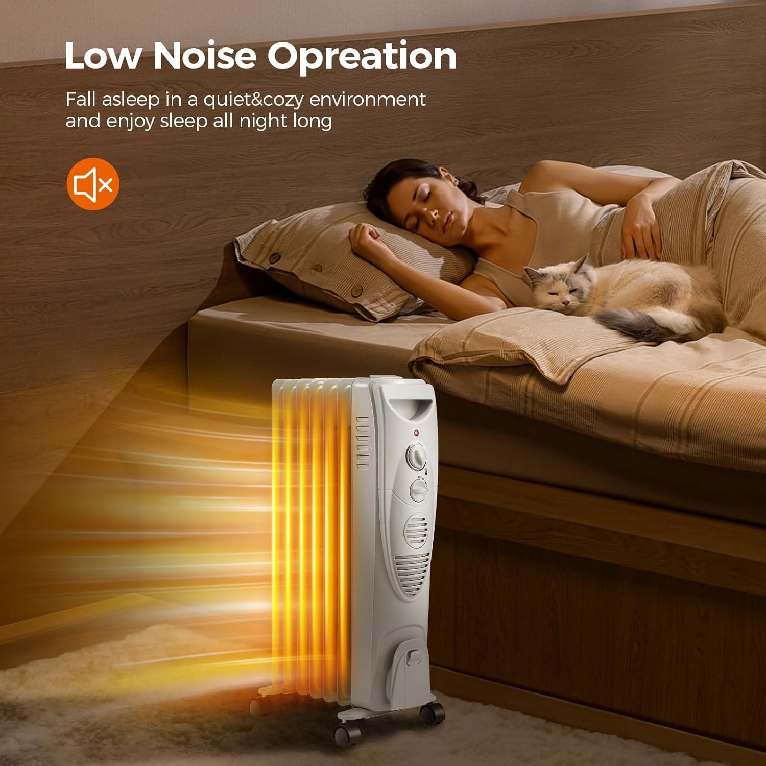 imageKismile 1500W Oil Filled Radiator Heater Portable Electric Heater with 3 Heat Settings Adjustable Thermostat Overheat ampamp TipOver Protection Oil Heaters for Indoor Use Grey