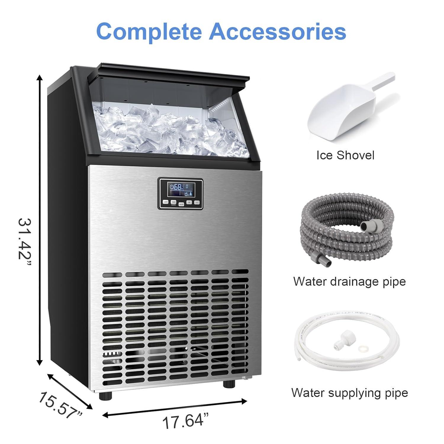 imageKismile Commercial Ice Maker Freestanding Crescent Ice Maker 110lbs24h 30lbs Storage Bin Full Heavy Duty Stainless Steel Construction Ice Maker Machine for Home Bar Coffee Shop Business100lbs24h