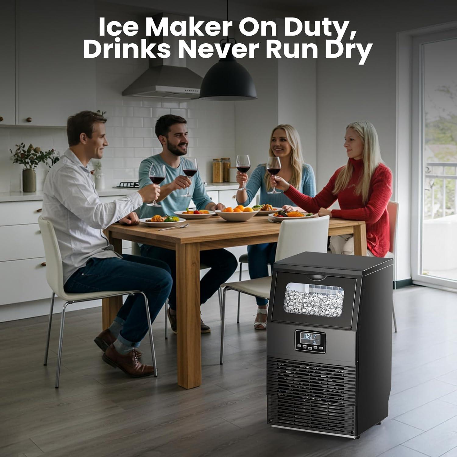 imageKismile Commercial Ice Maker Freestanding Crescent Ice Maker 110lbs24h 30lbs Storage Bin Full Heavy Duty Stainless Steel Construction Ice Maker Machine for Home Bar Coffee Shop Business66Lbs24H