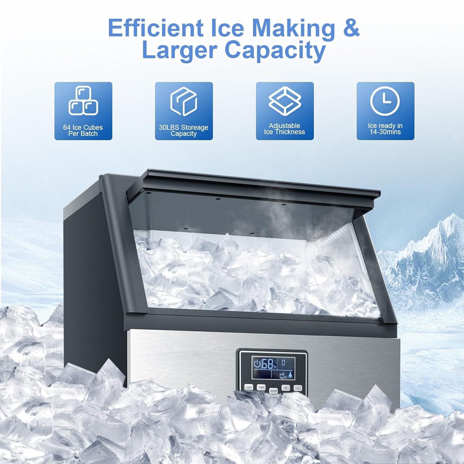 imageKismile Commercial Ice Maker Freestanding Crescent Ice Maker 110lbs24h 30lbs Storage Bin Full Heavy Duty Stainless Steel Construction Ice Maker Machine for Home Bar Coffee Shop Business100lbs24h