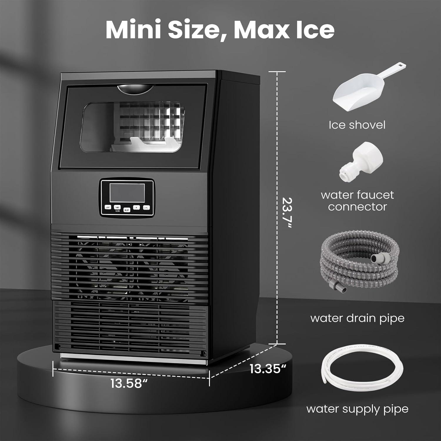 imageKismile Commercial Ice Maker Freestanding Crescent Ice Maker 110lbs24h 30lbs Storage Bin Full Heavy Duty Stainless Steel Construction Ice Maker Machine for Home Bar Coffee Shop Business66Lbs24H