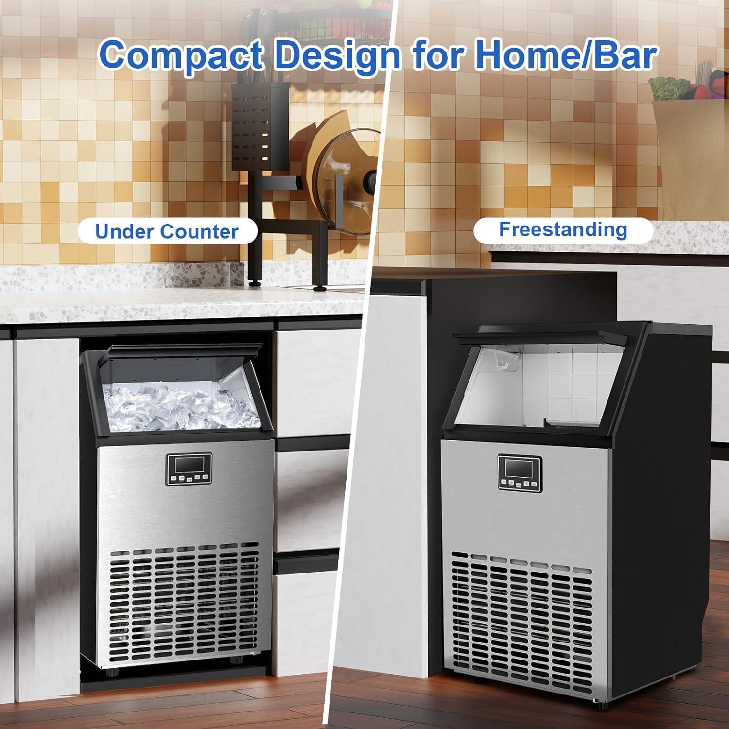 imageKismile Commercial Ice Maker Freestanding Crescent Ice Maker 110lbs24h 30lbs Storage Bin Full Heavy Duty Stainless Steel Construction Ice Maker Machine for Home Bar Coffee Shop Business100lbs24h