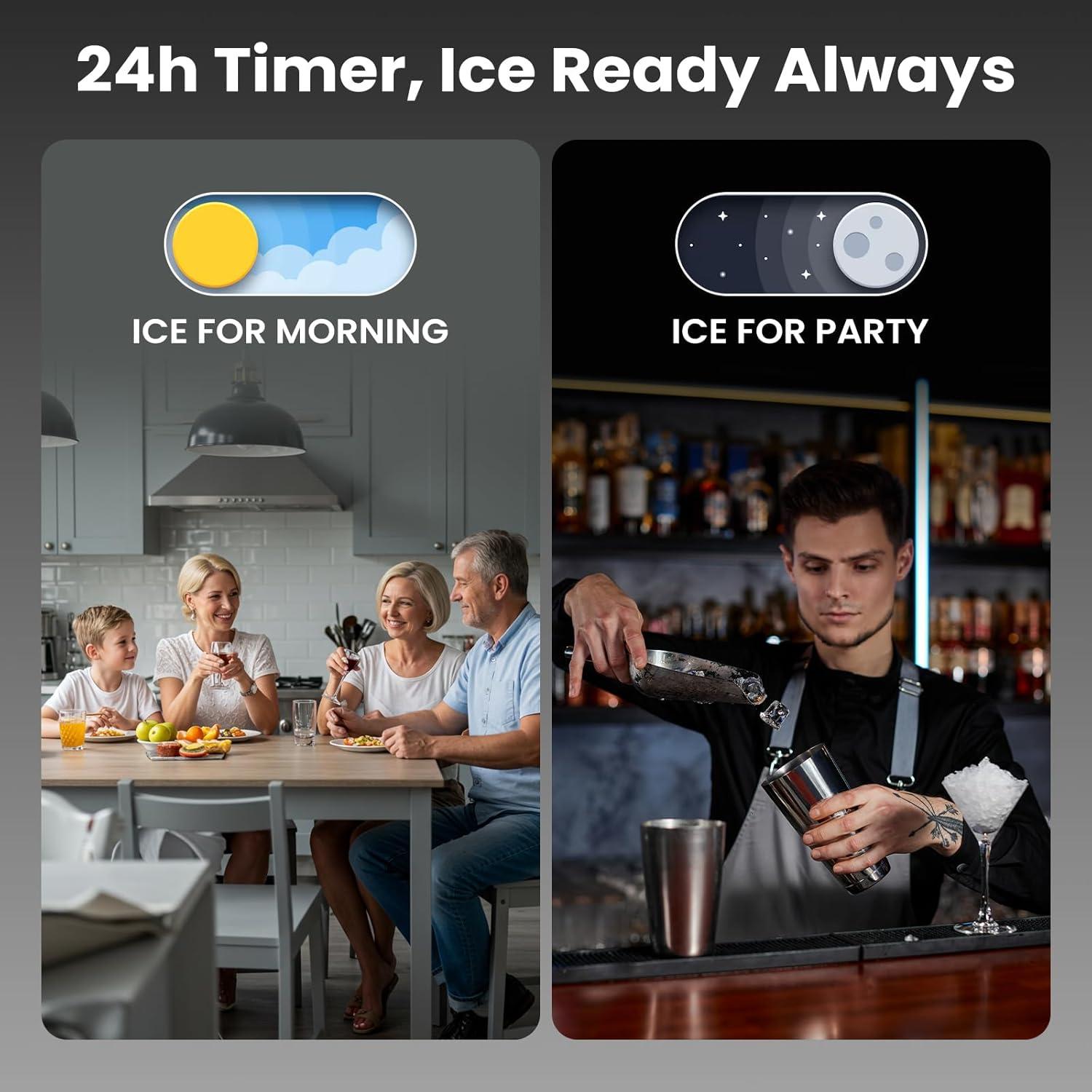 imageKismile Commercial Ice Maker Freestanding Crescent Ice Maker 110lbs24h 30lbs Storage Bin Full Heavy Duty Stainless Steel Construction Ice Maker Machine for Home Bar Coffee Shop Business66Lbs24H