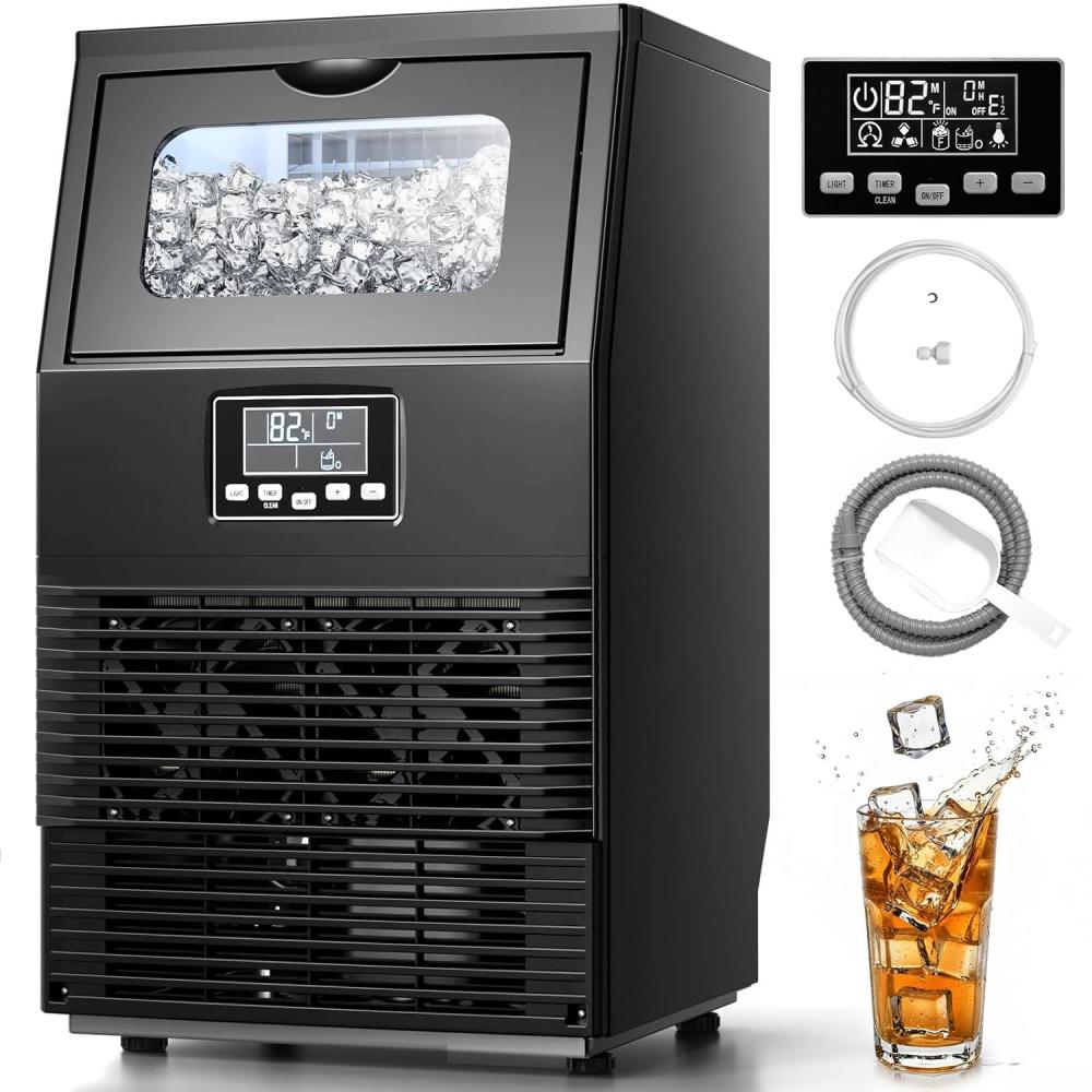 imageKismile Commercial Ice Maker Freestanding Crescent Ice Maker 110lbs24h 30lbs Storage Bin Full Heavy Duty Stainless Steel Construction Ice Maker Machine for Home Bar Coffee Shop Business66Lbs24H