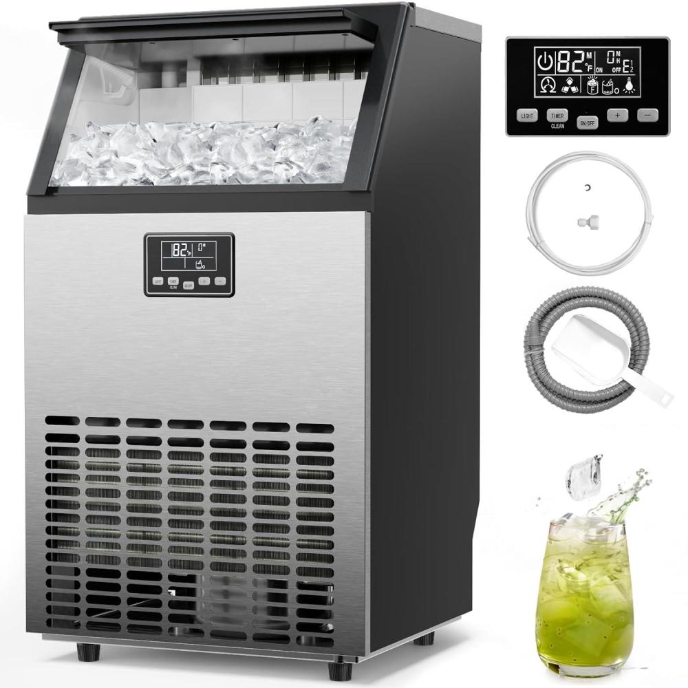 imageKismile Commercial Ice Maker Freestanding Crescent Ice Maker 110lbs24h 30lbs Storage Bin Full Heavy Duty Stainless Steel Construction Ice Maker Machine for Home Bar Coffee Shop Business100lbs24h