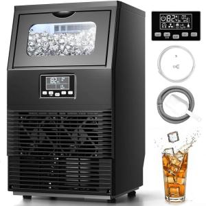 imageKismile Commercial Ice Maker Freestanding Crescent Ice Maker 110lbs24h 30lbs Storage Bin Full Heavy Duty Stainless Steel Construction Ice Maker Machine for Home Bar Coffee Shop Business66Lbs24H