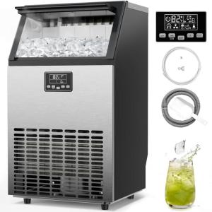 imageKismile Commercial Ice Maker Freestanding Crescent Ice Maker 110lbs24h 30lbs Storage Bin Full Heavy Duty Stainless Steel Construction Ice Maker Machine for Home Bar Coffee Shop Business100lbs24h