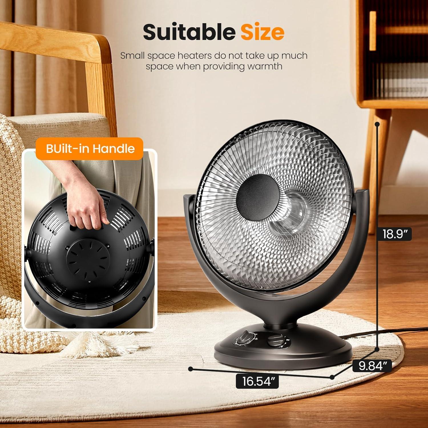 imageKismile Oscillating Parabolic Space Heater with Thermostat and Timer Radiant Dish Heater with TipOver and Overheating Protection For Indoor Use 800wDeep Black