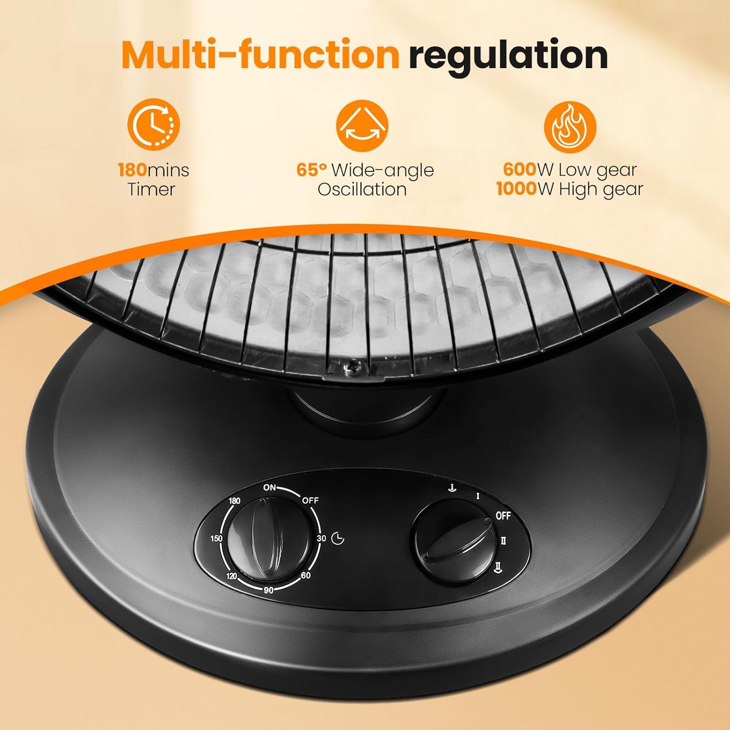 imageKismile Oscillating Parabolic Space Heater with Thermostat and Timer Radiant Dish Heater with TipOver and Overheating Protection For Indoor Use 800wDeep Black