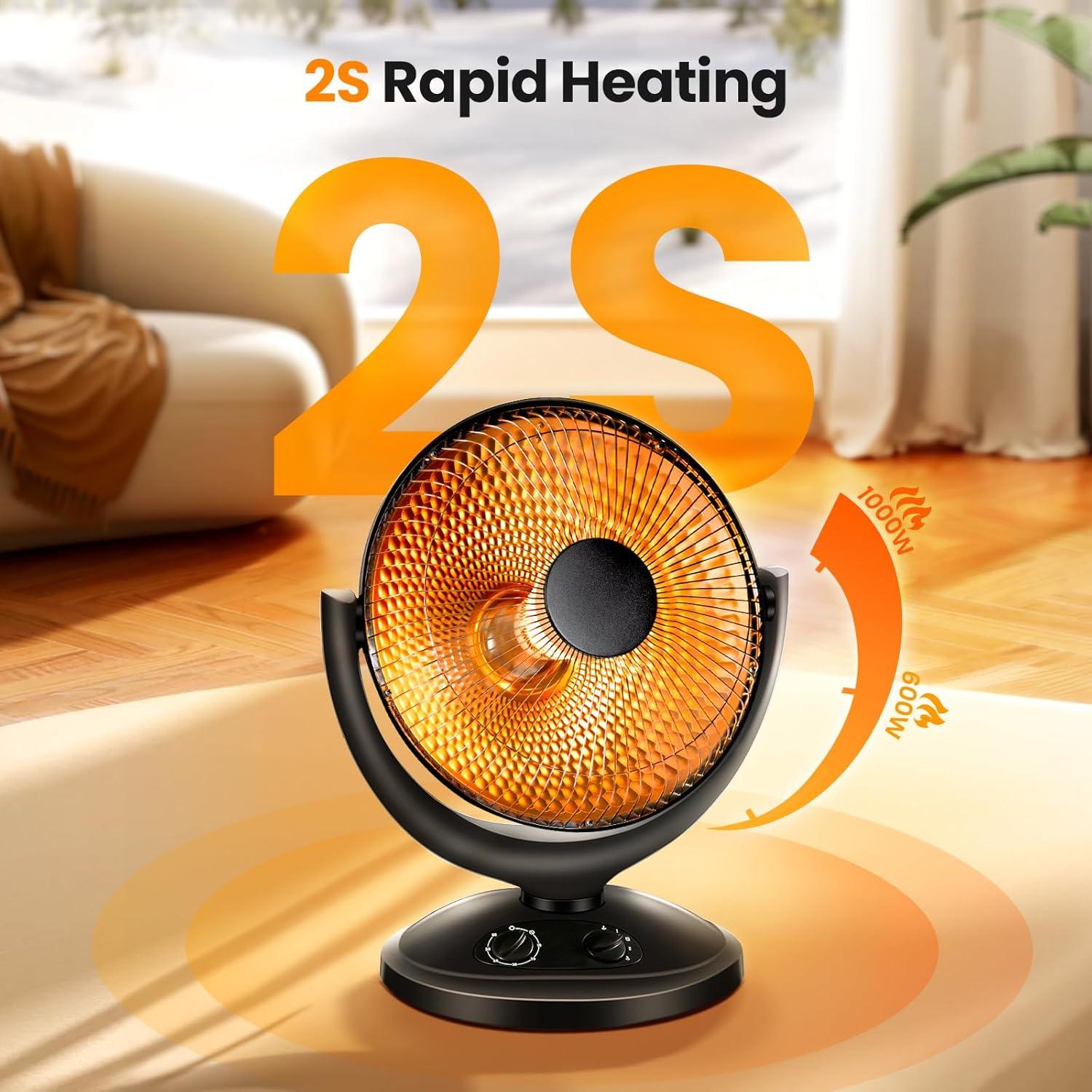 imageKismile Oscillating Parabolic Space Heater with Thermostat and Timer Radiant Dish Heater with TipOver and Overheating Protection For Indoor Use 800wDeep Black