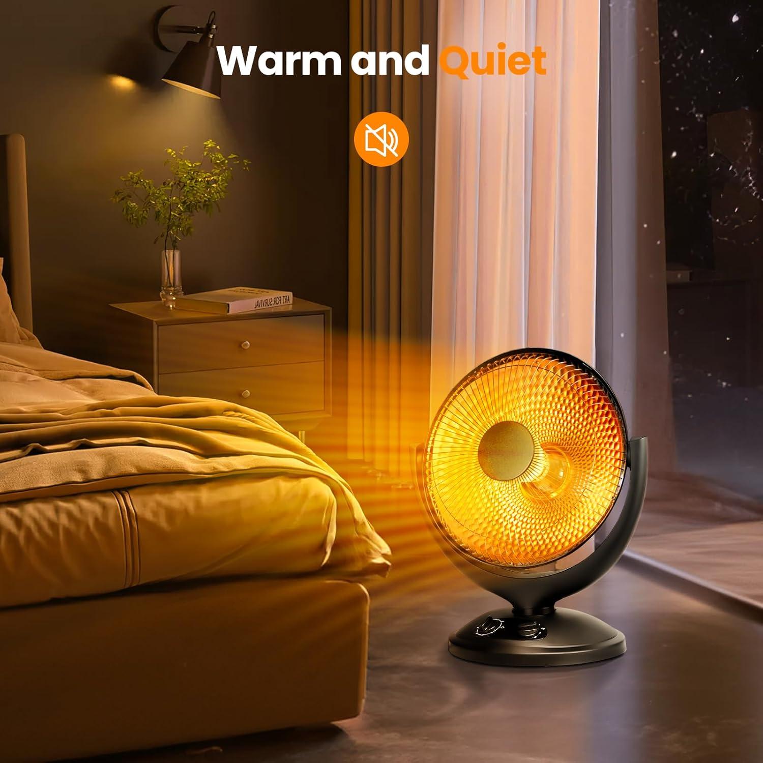 imageKismile Oscillating Parabolic Space Heater with Thermostat and Timer Radiant Dish Heater with TipOver and Overheating Protection For Indoor Use 800wDeep Black