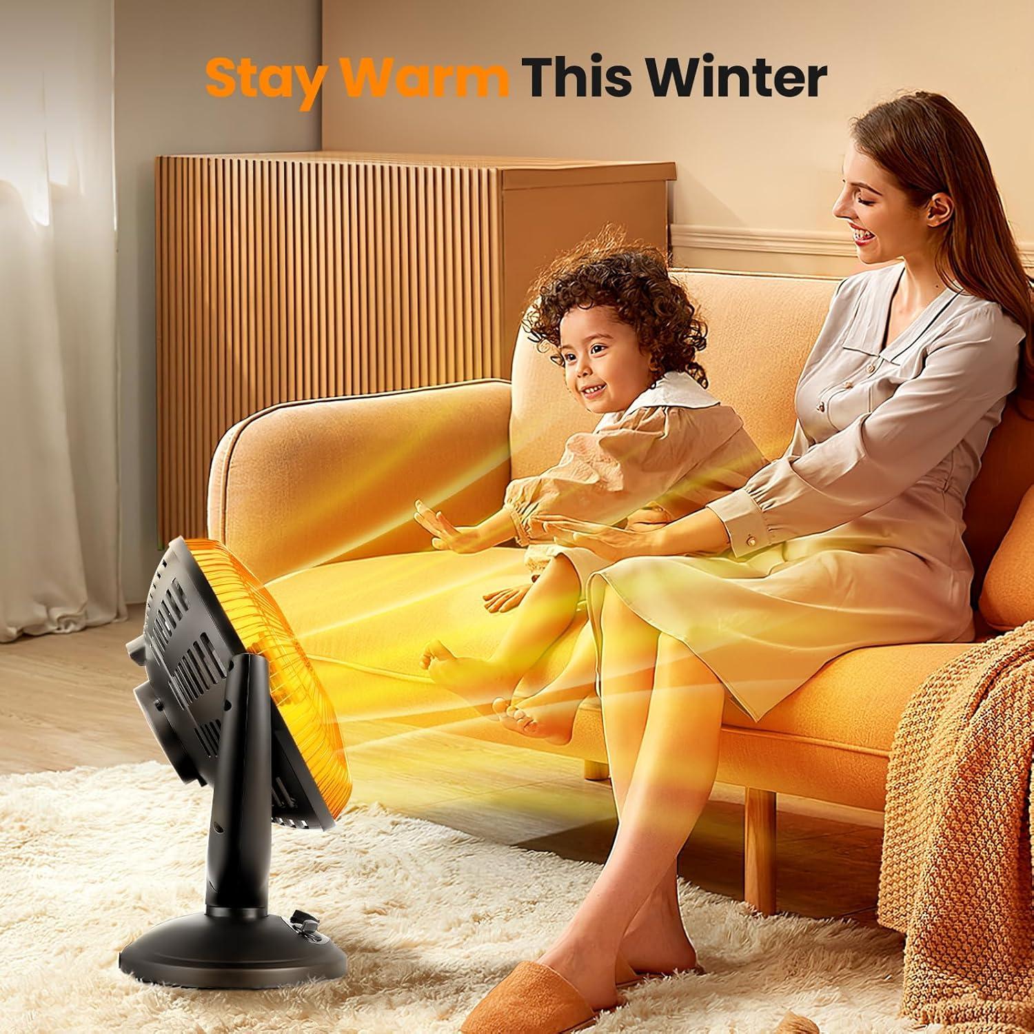 imageKismile Oscillating Parabolic Space Heater with Thermostat and Timer Radiant Dish Heater with TipOver and Overheating Protection For Indoor Use 800wDeep Black
