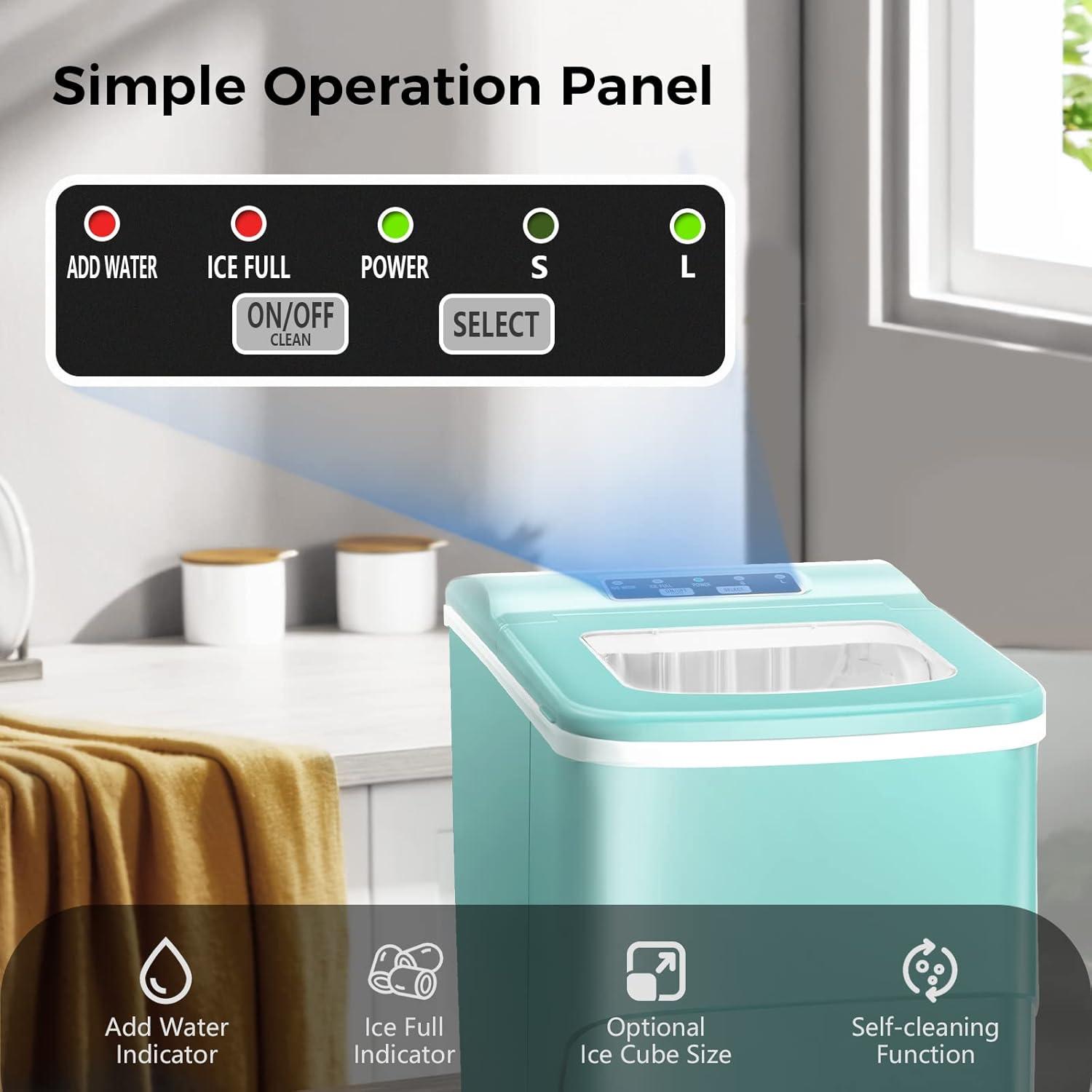 imageAGLUCKY Ice Makers Countertop with SelfCleaning 26lbs24hrs 9 Cubes Ready in 6 Mins Portable Ice Machine with 2 Sizes Bullet IceIce ScoopBasket for HomeKitchenOfficeBarParty RedGreen