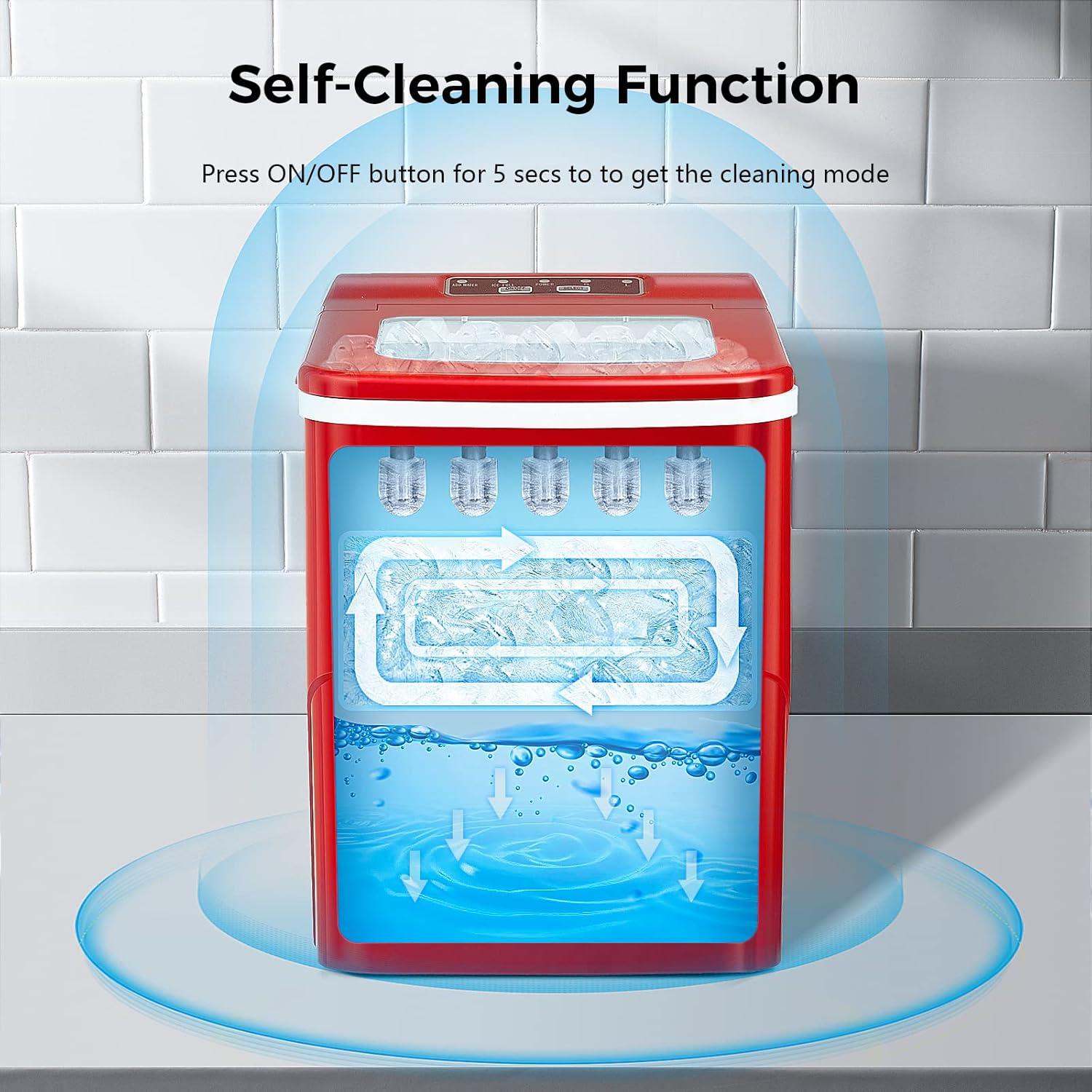 imageAGLUCKY Ice Makers Countertop with SelfCleaning 26lbs24hrs 9 Cubes Ready in 6 Mins Portable Ice Machine with 2 Sizes Bullet IceIce ScoopBasket for HomeKitchenOfficeBarParty RedRed