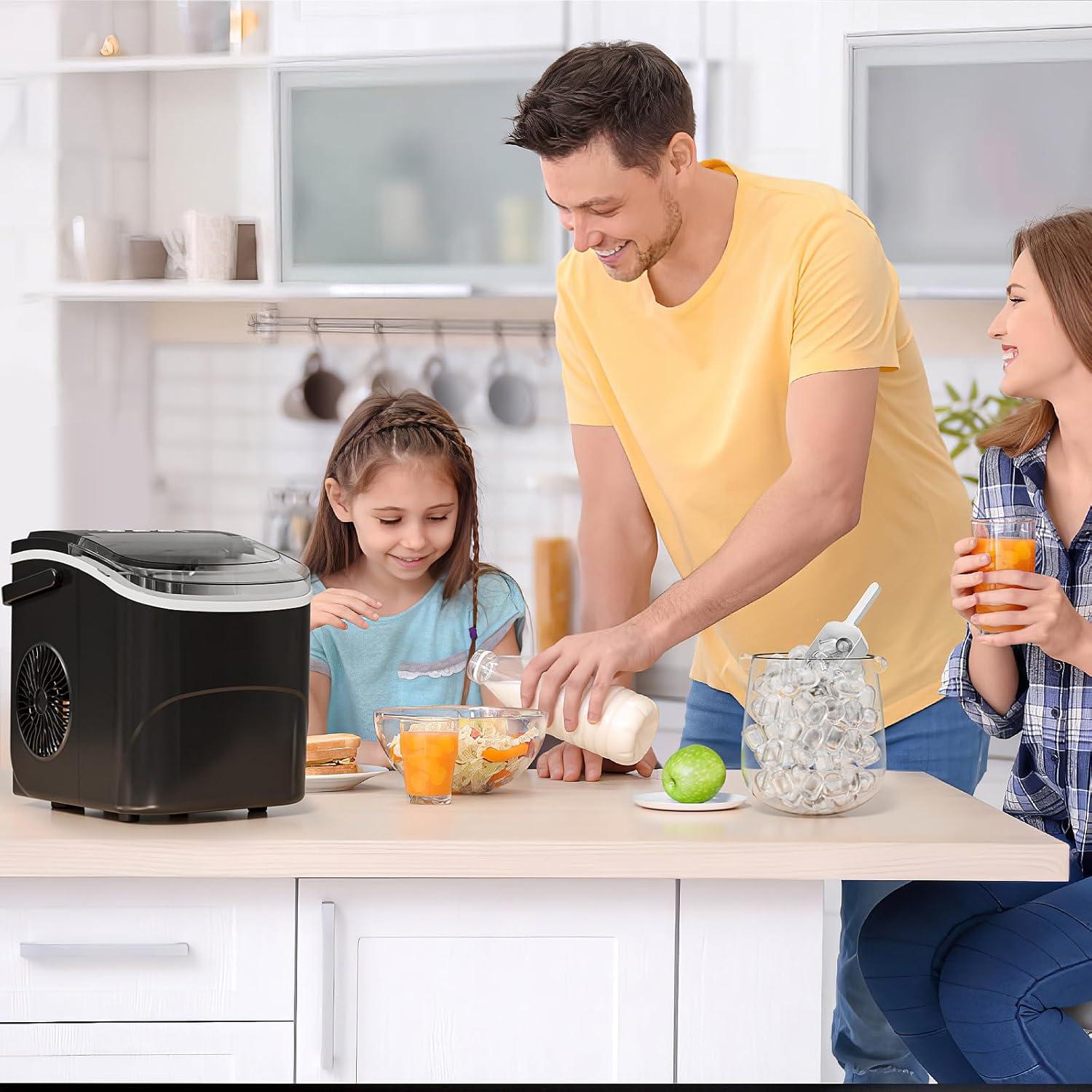 imageAGLUCKY Ice Makers Countertop with SelfCleaning 26lbs24hrs 9 Cubes Ready in 6 Mins Portable Ice Machine with 2 Sizes Bullet IceIce ScoopBasket for HomeKitchenOfficeBarParty RedBLACK