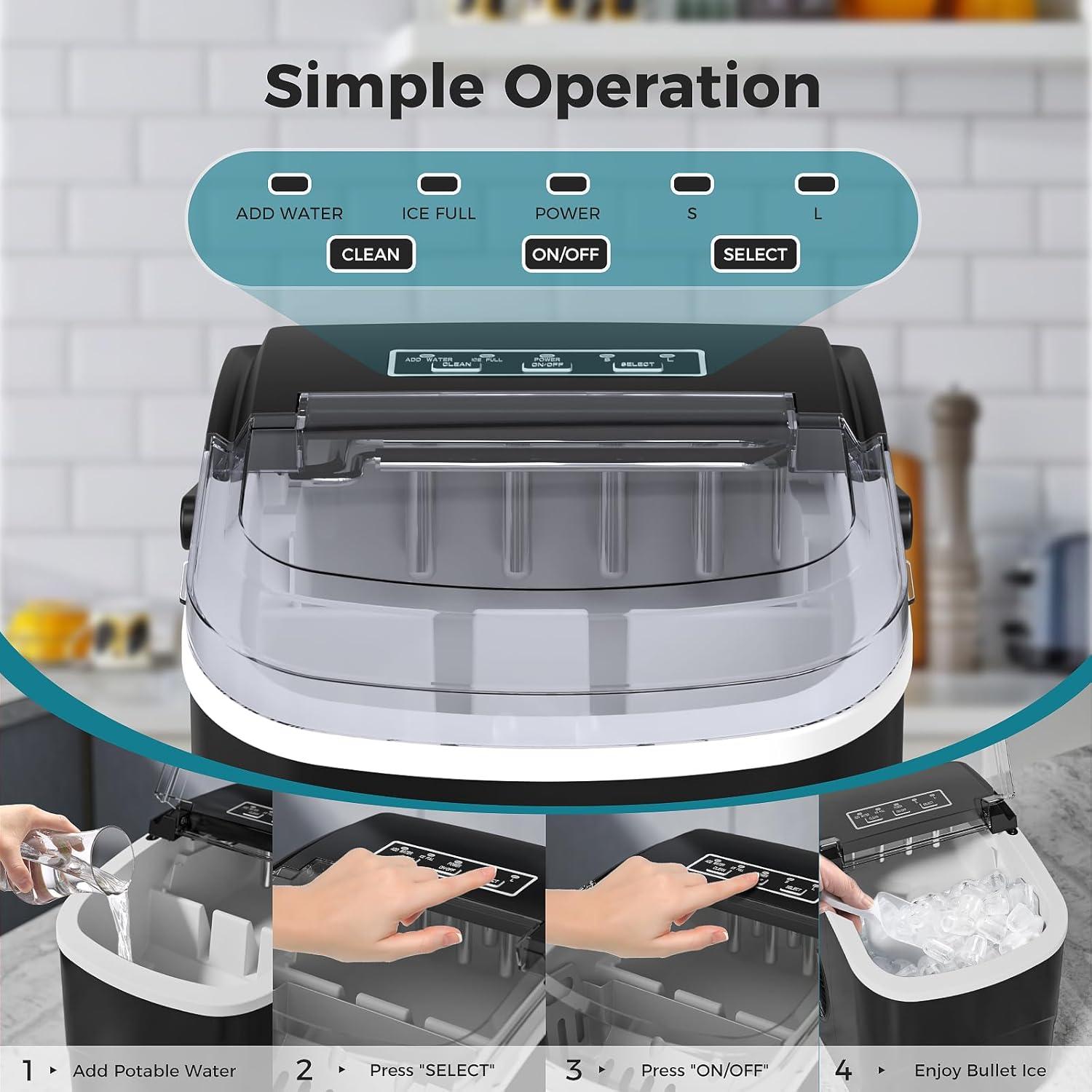 imageAGLUCKY Ice Makers Countertop with SelfCleaning 26lbs24hrs 9 Cubes Ready in 6 Mins Portable Ice Machine with 2 Sizes Bullet IceIce ScoopBasket for HomeKitchenOfficeBarParty RedBLACK