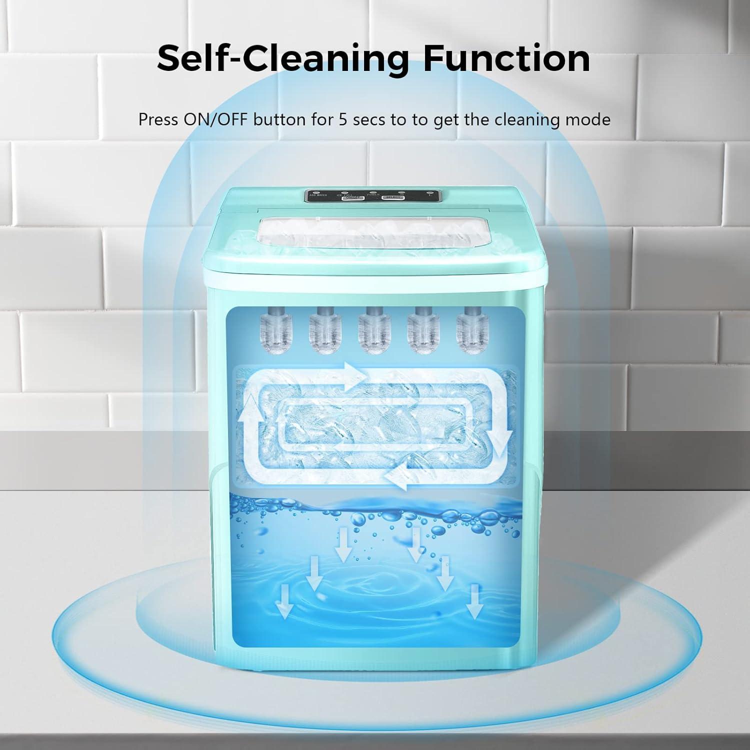 imageAGLUCKY Ice Makers Countertop with SelfCleaning 26lbs24hrs 9 Cubes Ready in 6 Mins Portable Ice Machine with 2 Sizes Bullet IceIce ScoopBasket for HomeKitchenOfficeBarParty RedGreen
