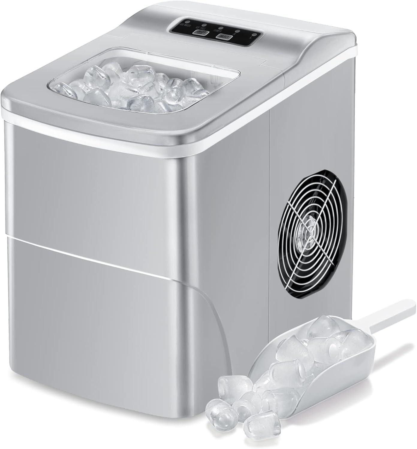 imageAGLUCKY Ice Makers Countertop with SelfCleaning 26lbs24hrs 9 Cubes Ready in 6 Mins Portable Ice Machine with 2 Sizes Bullet IceIce ScoopBasket for HomeKitchenOfficeBarParty GreyGray