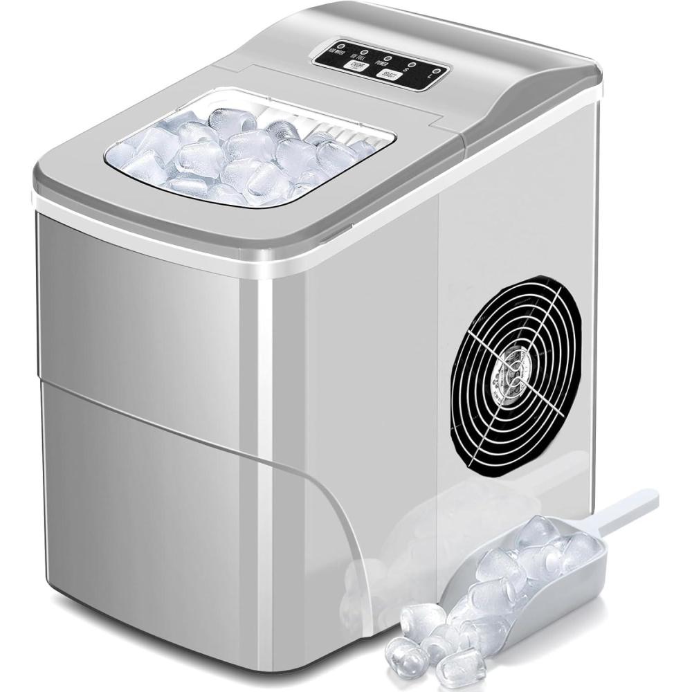 imageAGLUCKY Ice Makers Countertop with SelfCleaning 26lbs24hrs 9 Cubes Ready in 6 Mins Portable Ice Machine with 2 Sizes Bullet IceIce ScoopBasket for HomeKitchenOfficeBarParty GreyGray