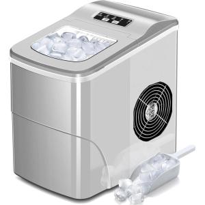 imageAGLUCKY Ice Makers Countertop with SelfCleaning 26lbs24hrs 9 Cubes Ready in 6 Mins Portable Ice Machine with 2 Sizes Bullet IceIce ScoopBasket for HomeKitchenOfficeBarParty GreyGray