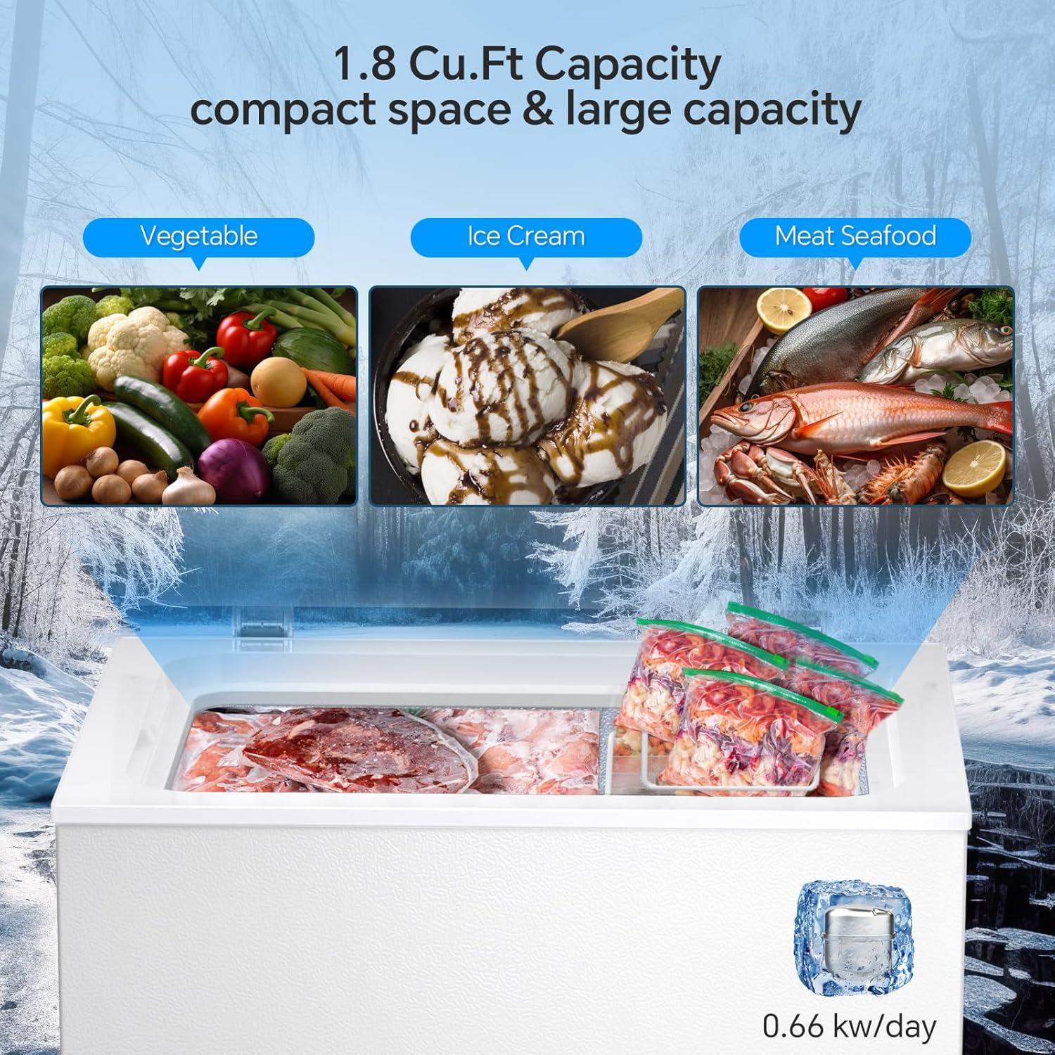 imageKismile 18 Cubic Feet Chest Freezer with Removable Basket Free Standing Top Open Door Compact Freezer with Adjustable Temperature for HomeKitchenOfficeBarWhite