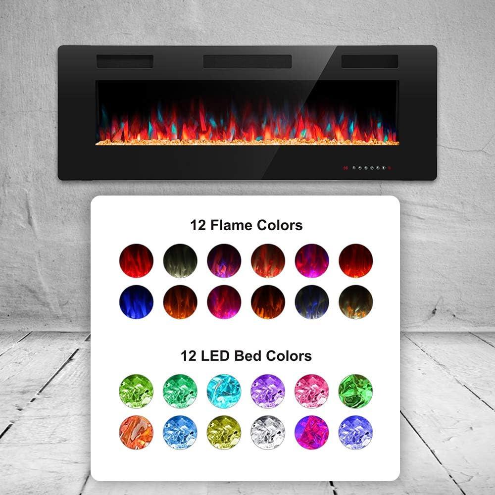 imageKismile 50quot Electric Fireplace Recessed and Wall MountedLow noise Fireplace Heater Fit for 2 x 4 and 2 x 6 StudAdjustable Flame Color and Speed with TimerTouch ScreenRemote Control7501500W 50quot