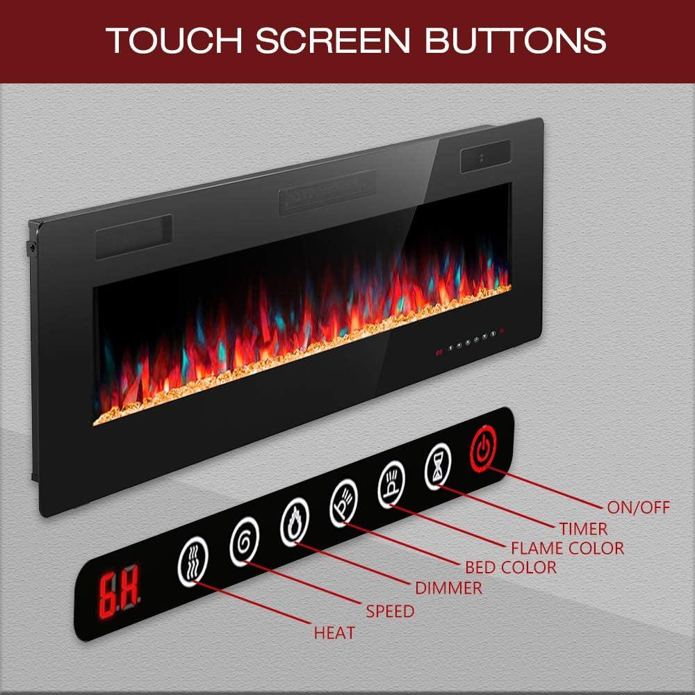 imageKismile 50quot Electric Fireplace Recessed and Wall MountedLow noise Fireplace Heater Fit for 2 x 4 and 2 x 6 StudAdjustable Flame Color and Speed with TimerTouch ScreenRemote Control7501500W 50quot