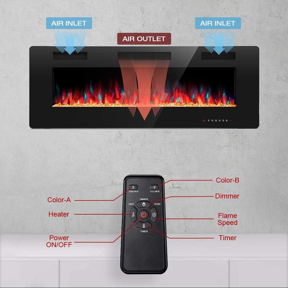 imageKismile 50quot Electric Fireplace Recessed and Wall MountedLow noise Fireplace Heater Fit for 2 x 4 and 2 x 6 StudAdjustable Flame Color and Speed with TimerTouch ScreenRemote Control7501500W 50quot