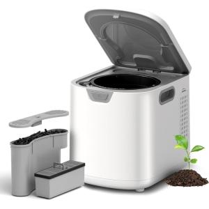 imageKismile Electric Composter for Kitchen 25L Smart Countertop Compost Bin with LED Timer Display OdorlessAutoClean Indoor Compost Bin Durable Material White35L