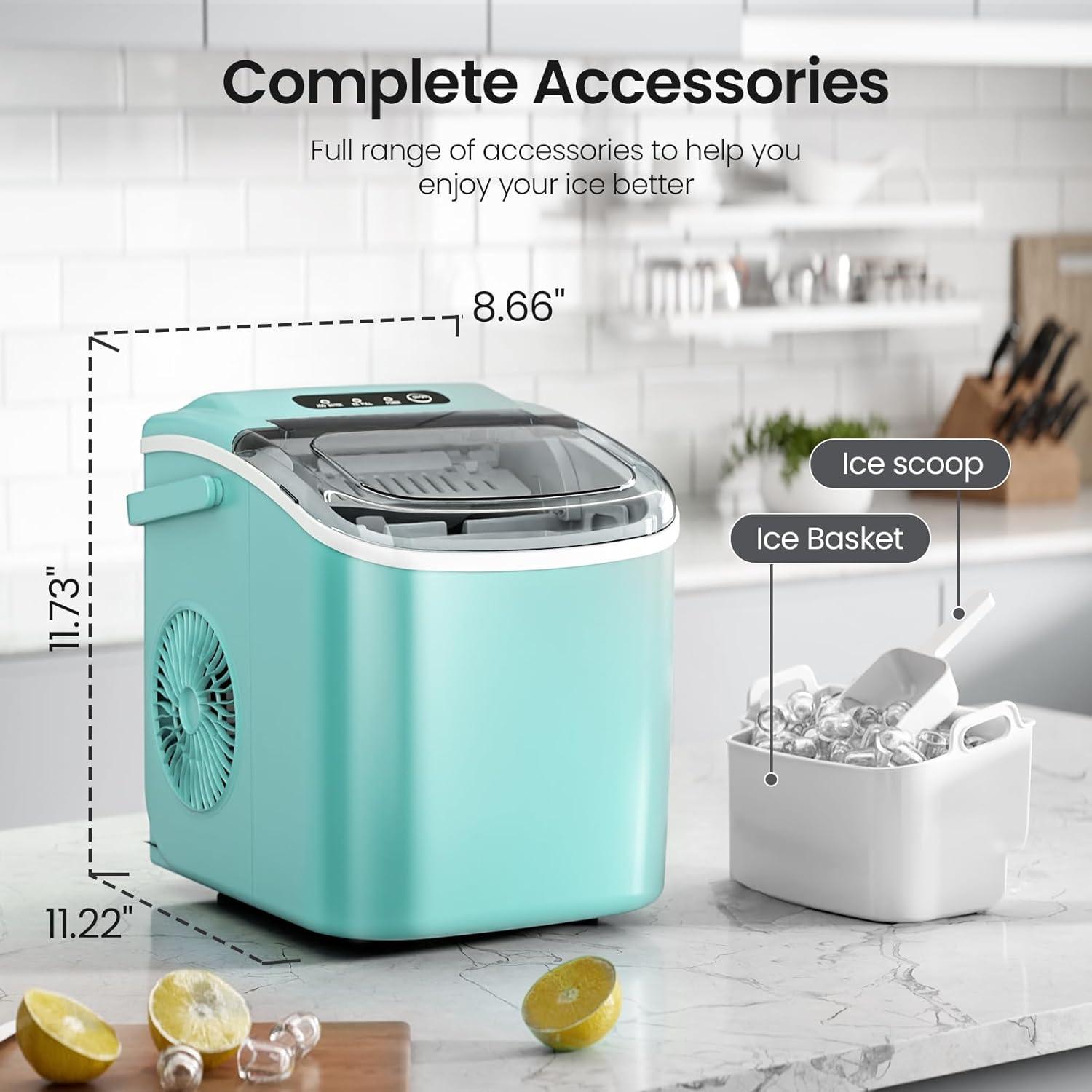 imageKismile Ice Makers Countertop with Carry Handle26LbsDay9 Cubes in 6 MinsSelfCleaning Ice Machine for HomeOfficeKitchen Green