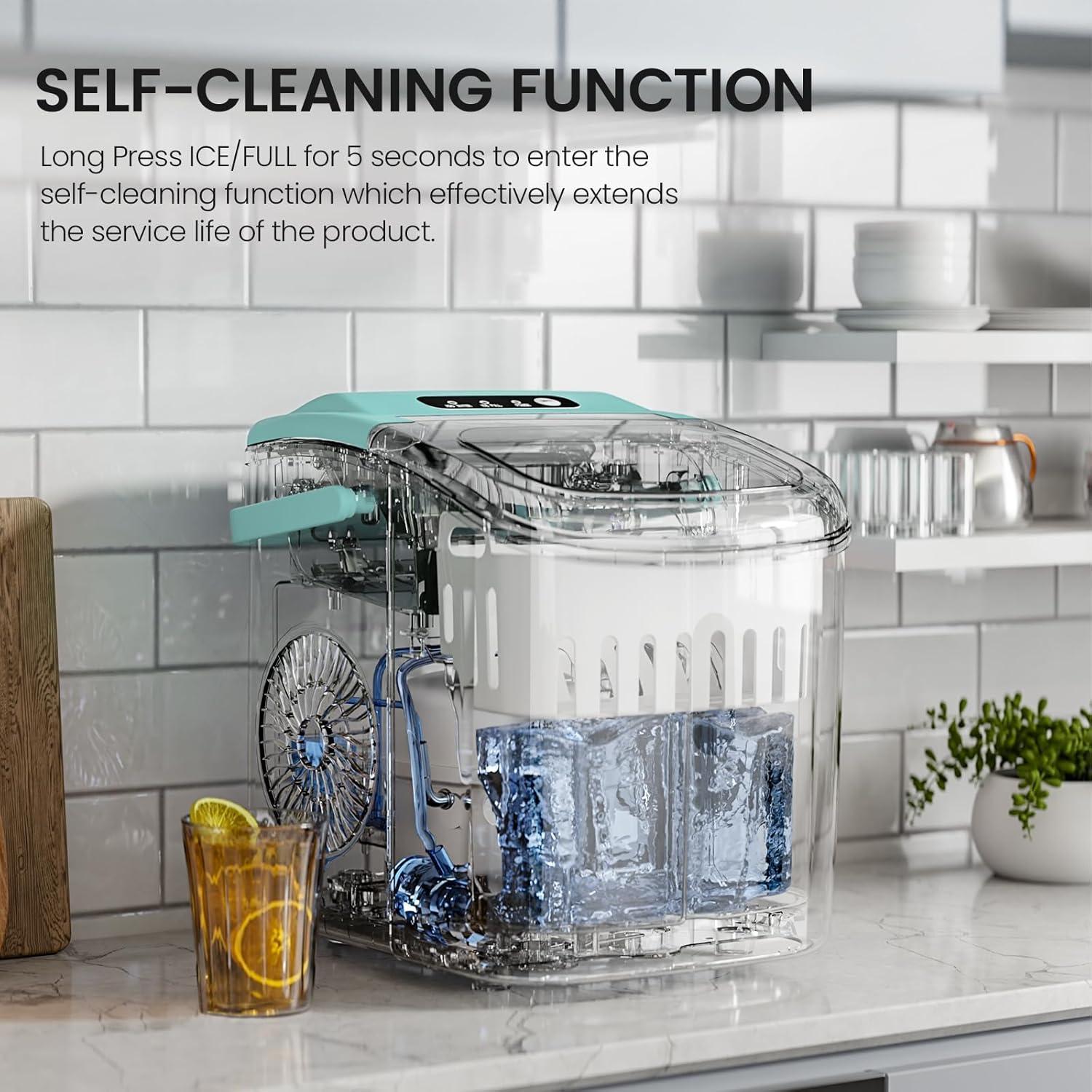 imageKismile Ice Makers Countertop with Carry Handle26LbsDay9 Cubes in 6 MinsSelfCleaning Ice Machine for HomeOfficeKitchen Green
