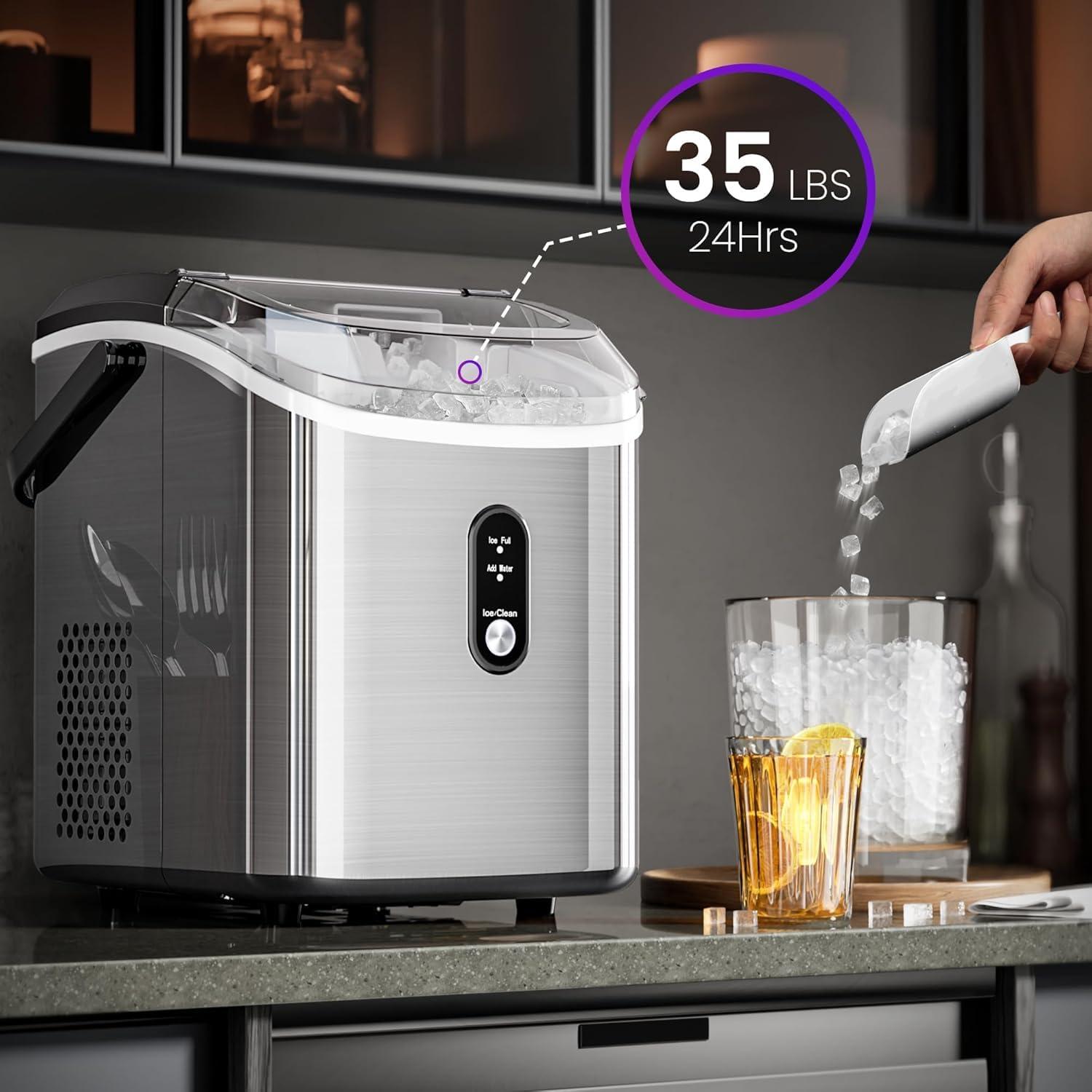 imageKismile Nugget Ice Makers Countertop 35Lbs24H Portable Sonic Ice Machine with SelfCleaningOneClick Operation for HomeOfficeStainless Steel SilverStainless Steels Silver