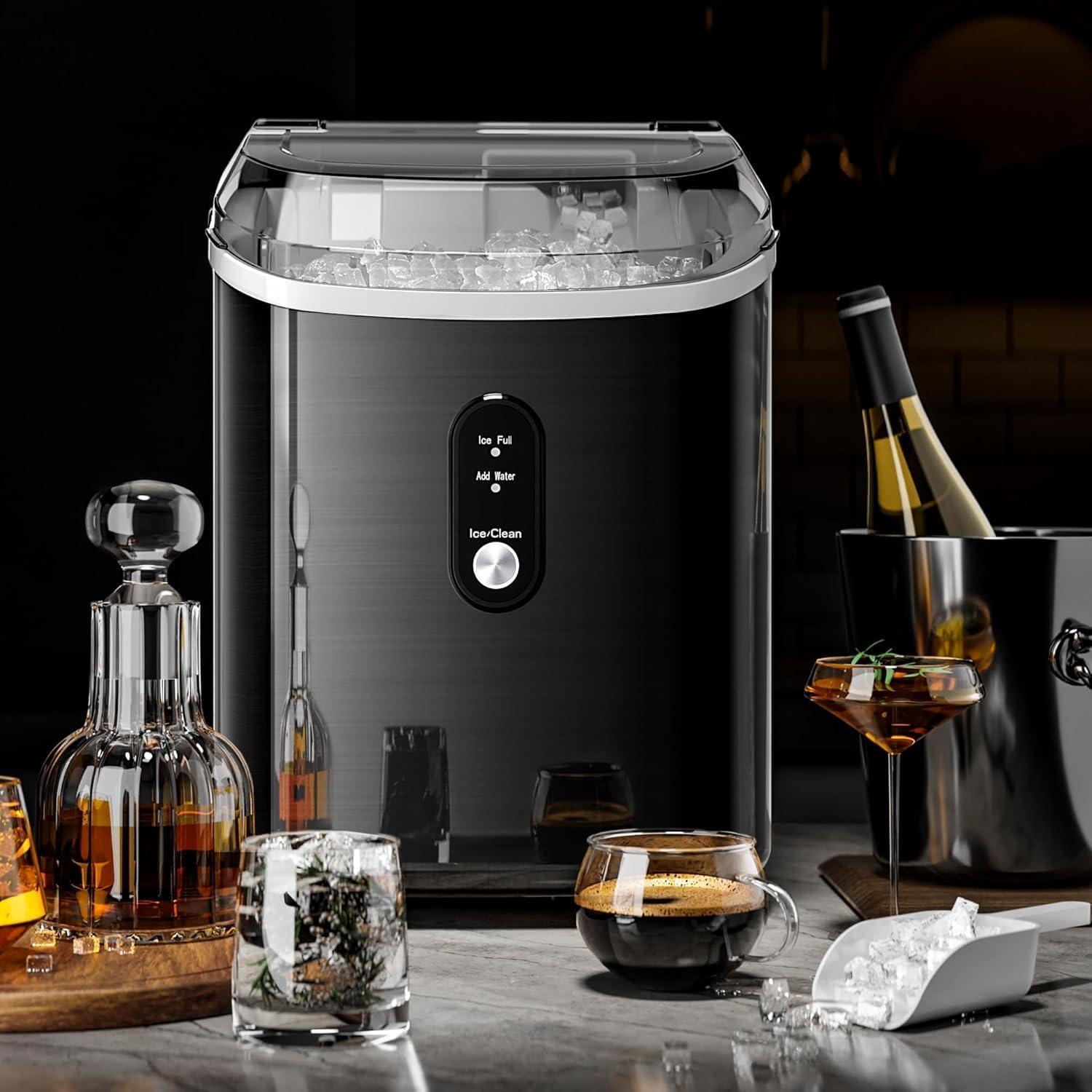 imageKismile Nugget Ice Makers Countertop 35Lbs24H Portable Sonic Ice Machine with SelfCleaningOneClick Operation for HomeOfficeStainless Steel SilverStainless Steels Black