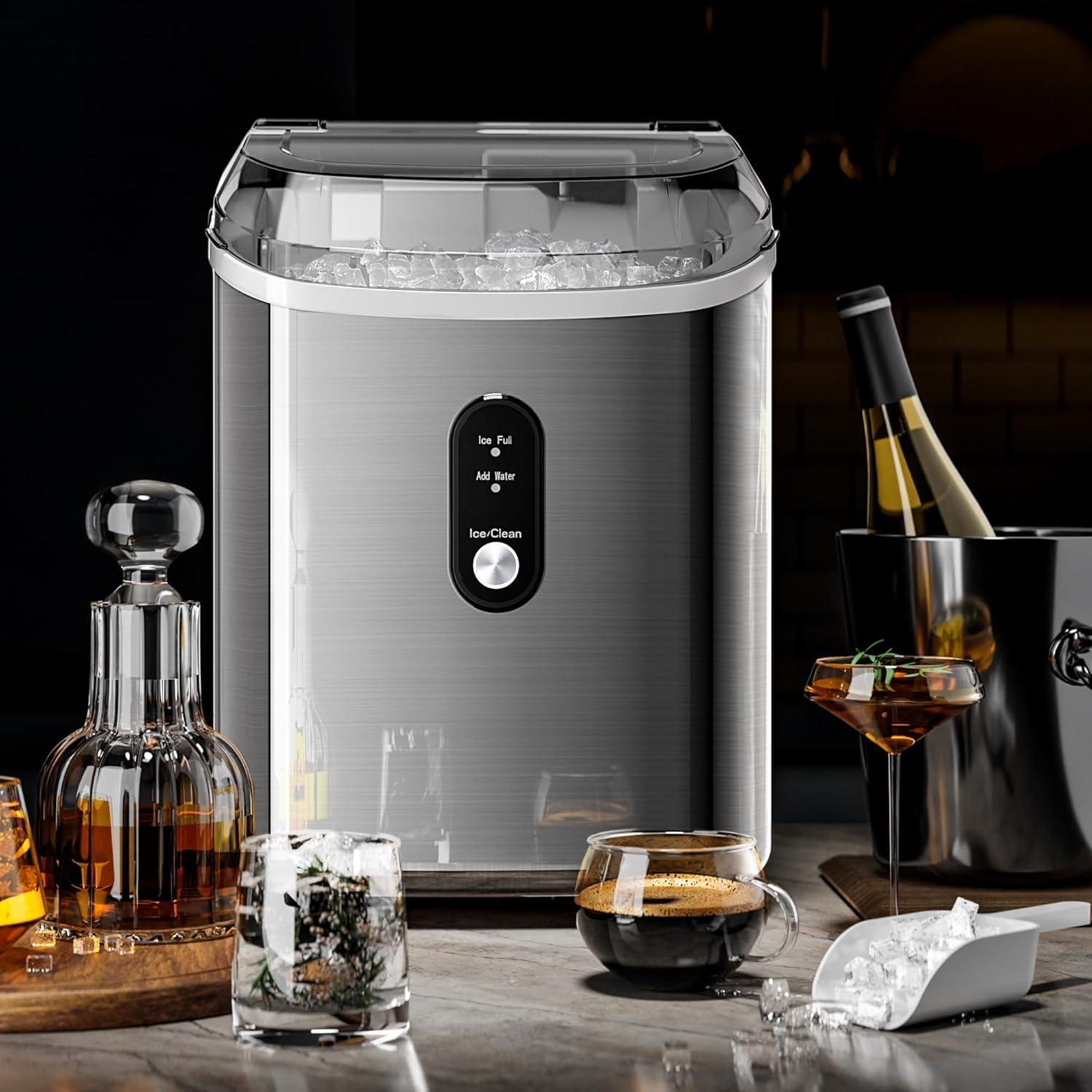 imageKismile Nugget Ice Makers Countertop 35Lbs24H Portable Sonic Ice Machine with SelfCleaningOneClick Operation for HomeOfficeStainless Steel SilverStainless Steels Silver