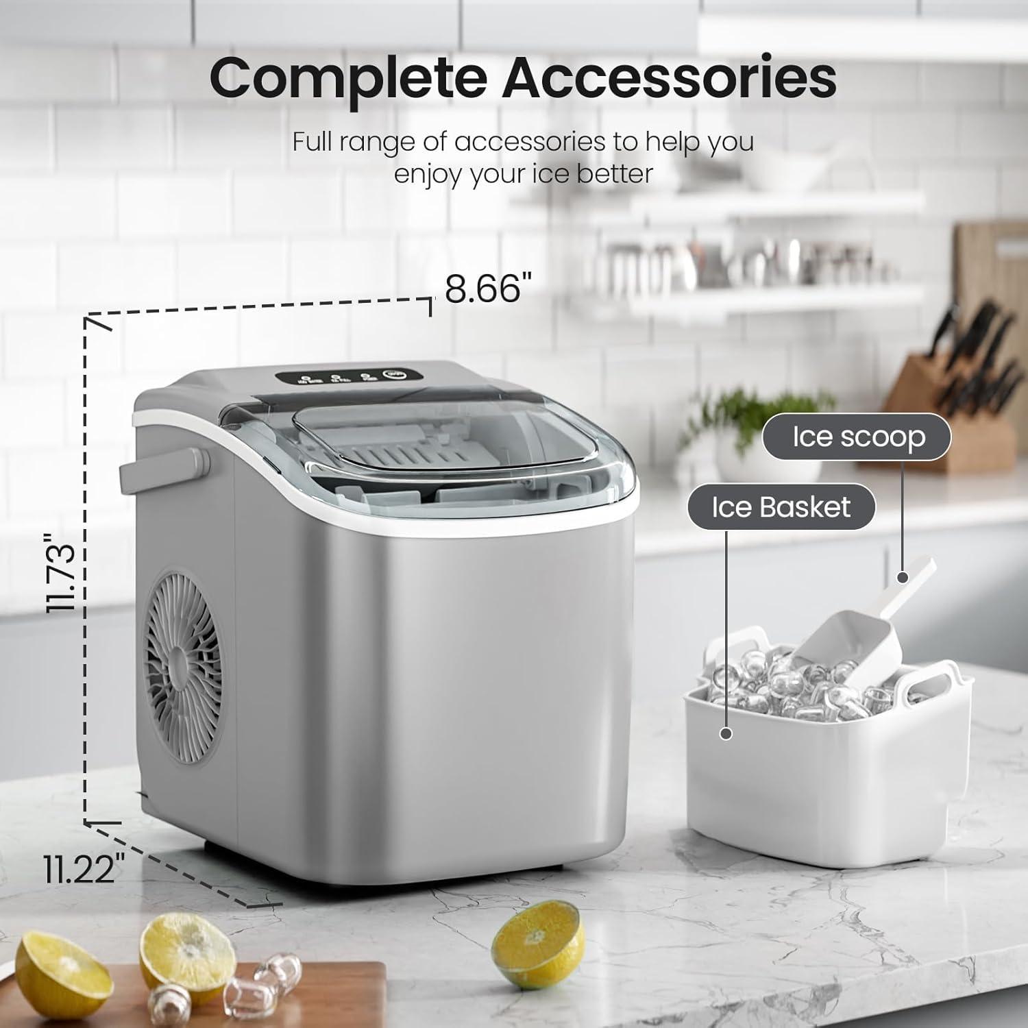 imageKismile Ice Makers Countertop with Carry Handle26LbsDay9 Cubes in 6 MinsSelfCleaning Ice Maker Machine for HomeGrey