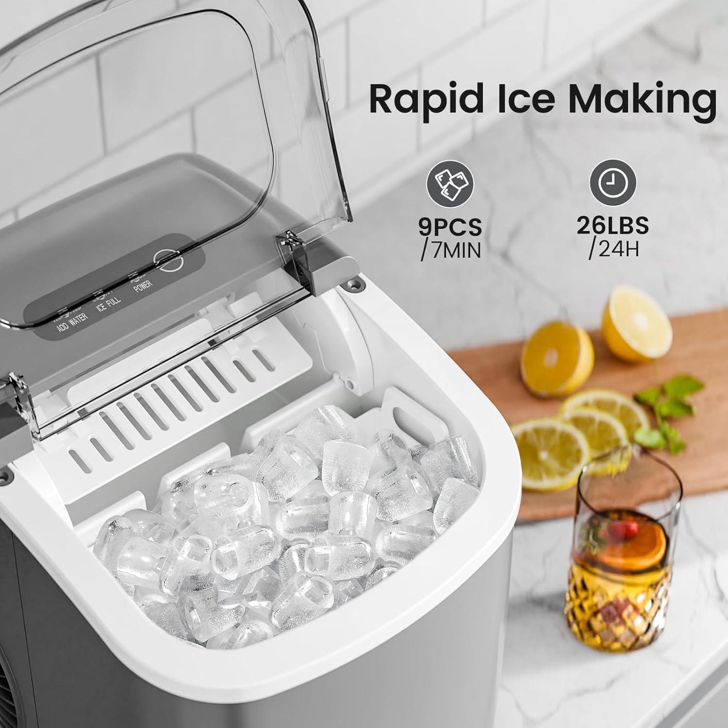 imageKismile Ice Makers Countertop with Carry Handle26LbsDay9 Cubes in 6 MinsSelfCleaning Ice Maker Machine for HomeGrey