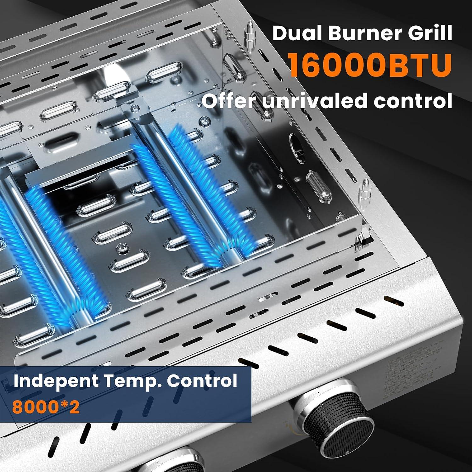 imageKismile 4Burner Gas Grill BuiltIn ampamp Countertop DualUse BBQ Grill  32000BTU High Power Propane Grill Full SUS304 Stainless Steel  620  410mm Large Grilling Area FrontDrawer Grease Tray2 Burner