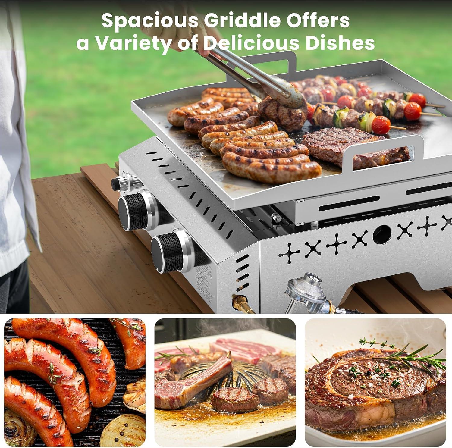 imageKismile 4Burner Gas Grill BuiltIn ampamp Countertop DualUse BBQ Grill  32000BTU High Power Propane Grill Full SUS304 Stainless Steel  620  410mm Large Grilling Area FrontDrawer Grease Tray2 Burner
