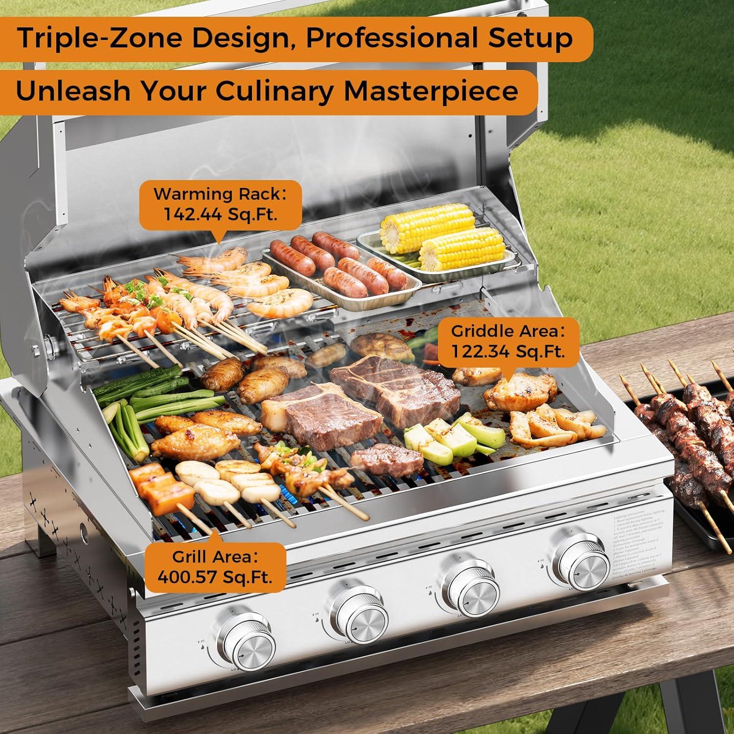 imageKismile 4Burner Gas Grill BuiltIn ampamp Countertop DualUse BBQ Grill  32000BTU High Power Propane Grill Full SUS304 Stainless Steel  620  410mm Large Grilling Area FrontDrawer Grease Tray4 Burner