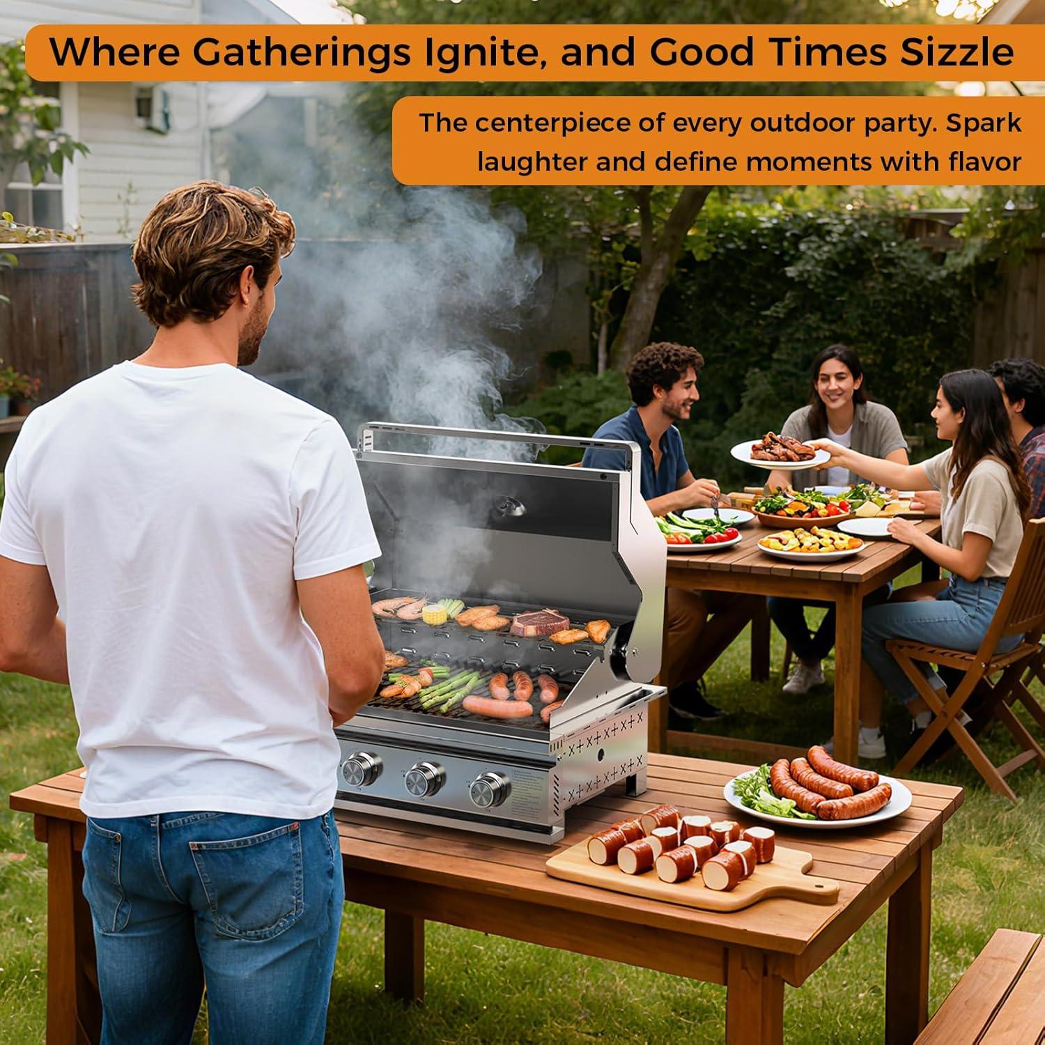 imageKismile 4Burner Gas Grill BuiltIn ampamp Countertop DualUse BBQ Grill  32000BTU High Power Propane Grill Full SUS304 Stainless Steel  620  410mm Large Grilling Area FrontDrawer Grease Tray4 Burner