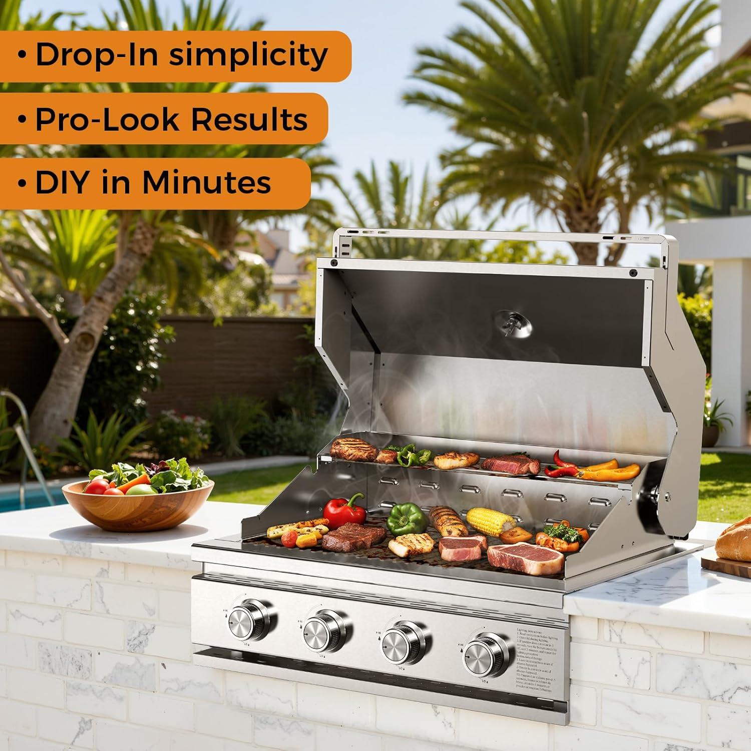 imageKismile 4Burner Gas Grill BuiltIn ampamp Countertop DualUse BBQ Grill  32000BTU High Power Propane Grill Full SUS304 Stainless Steel  620  410mm Large Grilling Area FrontDrawer Grease Tray4 Burner