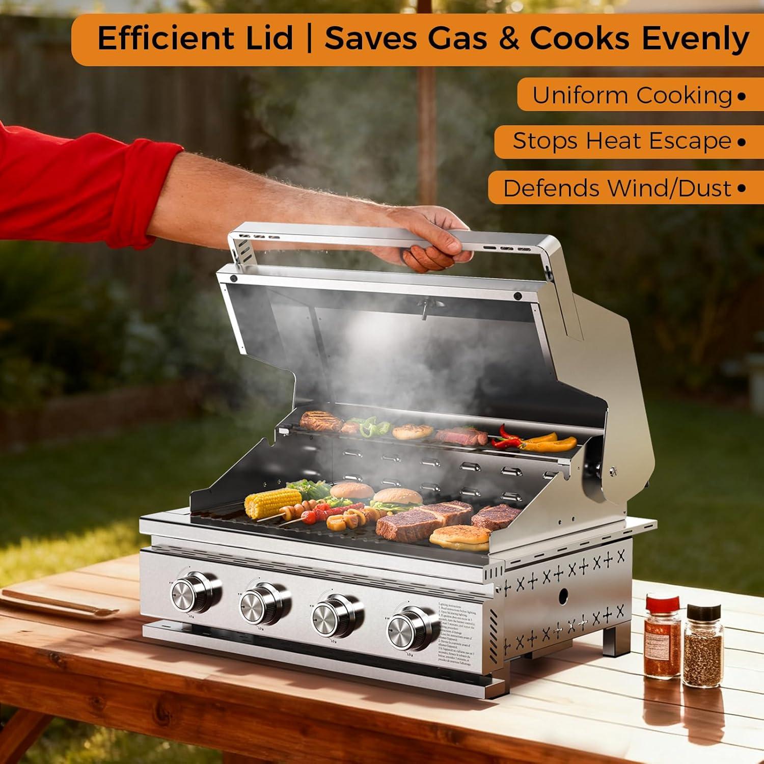 imageKismile 4Burner Gas Grill BuiltIn ampamp Countertop DualUse BBQ Grill  32000BTU High Power Propane Grill Full SUS304 Stainless Steel  620  410mm Large Grilling Area FrontDrawer Grease Tray4 Burner