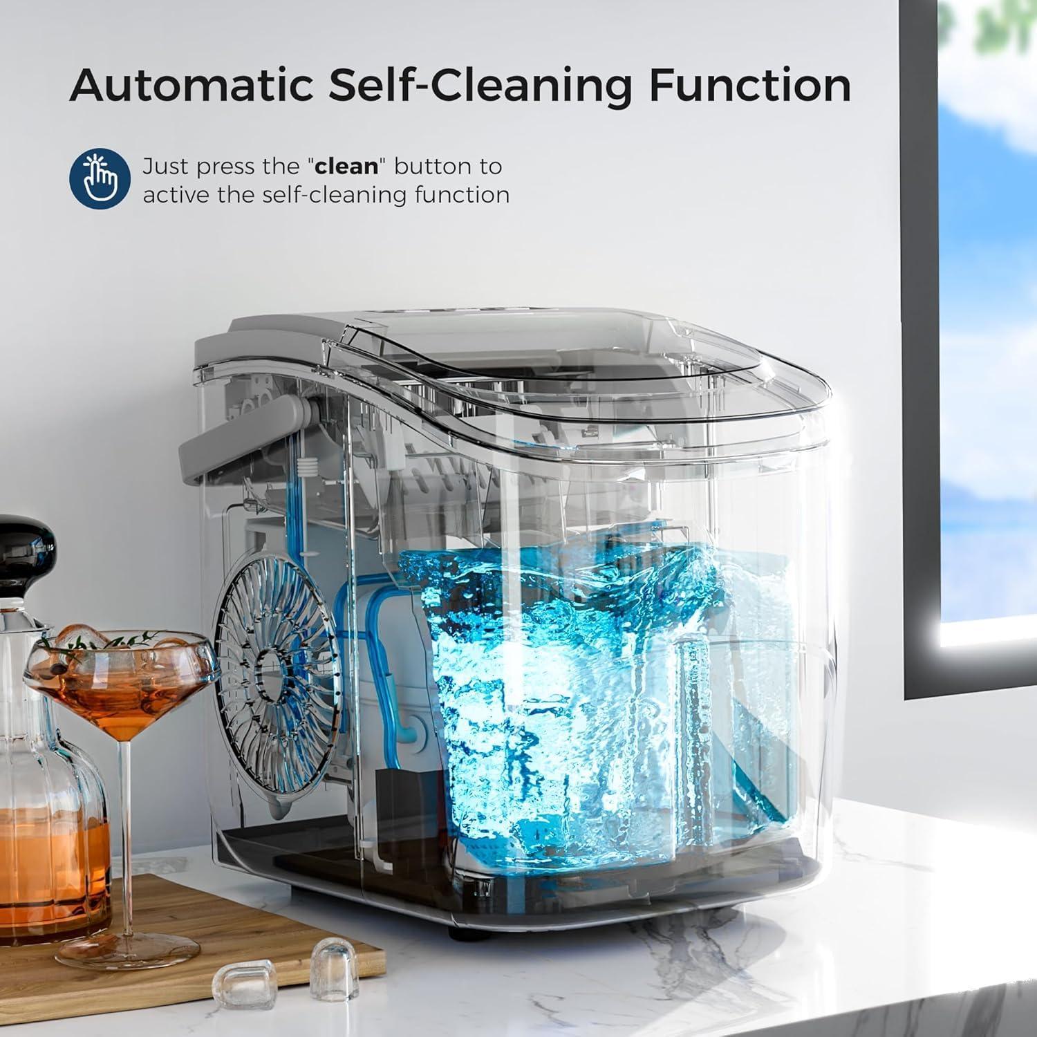 imageKismile Ice Makers Countertop with Handle9 Cubes in 6 Mins26Lbs24HPortable Ice Machine with SelfCleaning for HomeGreyGREY