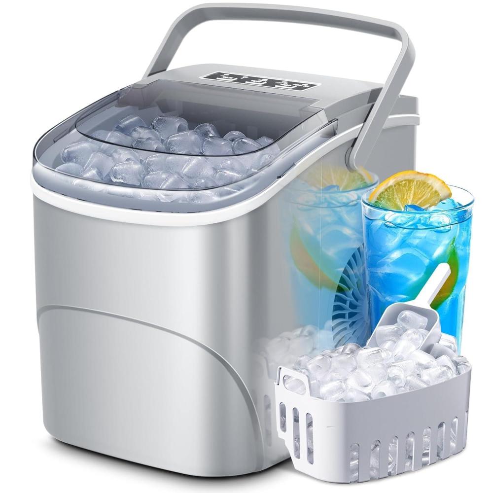 imageKismile Ice Makers Countertop with Handle9 Cubes in 6 Mins26Lbs24HPortable Ice Machine with SelfCleaning for HomeGreyGREY
