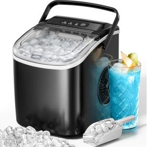 imageKismile Countertop Ice Maker with Handle 26LbsDay 9 Ice Cubes in 6 Mins SelfCleaning Portable Ice Machine for Home Kitchen ampamp Office BlackBlack