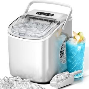 imageKismile Countertop Ice Maker with Handle 26LbsDay 9 Ice Cubes in 6 Mins SelfCleaning Portable Ice Machine for Home Kitchen ampamp Office BlackWhite