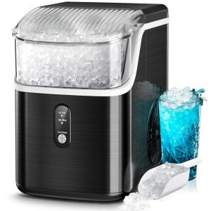imageKismile Nugget Ice Maker Countertop35Lbs24H Pellet Ice Machine with Chewable IceSelfCleaning Pebble Ice Maker with Ice ScoopOneClick Operationfor HomeKitchenOfficeBlackLuxury Black