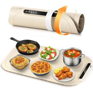 imageKismile Warming Mat for Food 3 Temperature Settings Electric Warming Tray Rapid FullSurface Heating Rollable ampamp PortableVersatile Food Warmers for Parties BuffetEveryday UseWhiteWhite