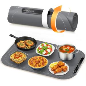 imageKismile Warming Mat for Food 3 Temperature Settings Electric Warming Tray Rapid FullSurface Heating Rollable ampamp PortableVersatile Food Warmers for Parties BuffetEveryday UseWhiteGREY